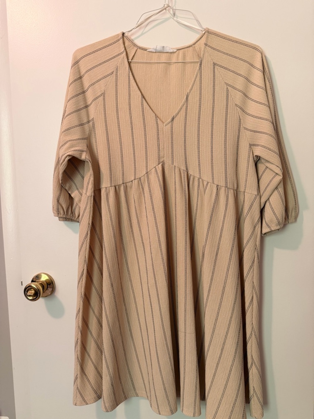 Primark Beige Striped V-Neck Midi Dress